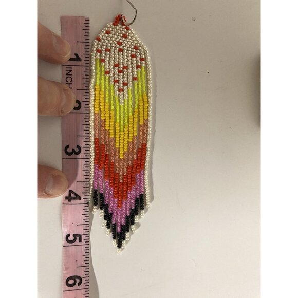 Modern Powwow Native American Style Boho Seed Bead Earrings Handmade - Picture 4 of 5